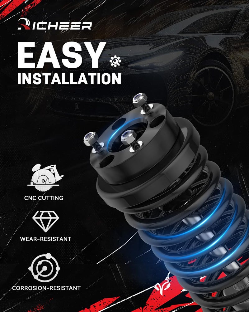 Richeer 2 inch Leveling Lift Kit Compatible with 2006-2026 Ram 1500 4WD,2005-2011 Dakota 2WD/4WD,2006-2009 Raider 2WD/4WD Forged Front Strut Spacers Raise the Front of your Pickup by 2" - Image 5